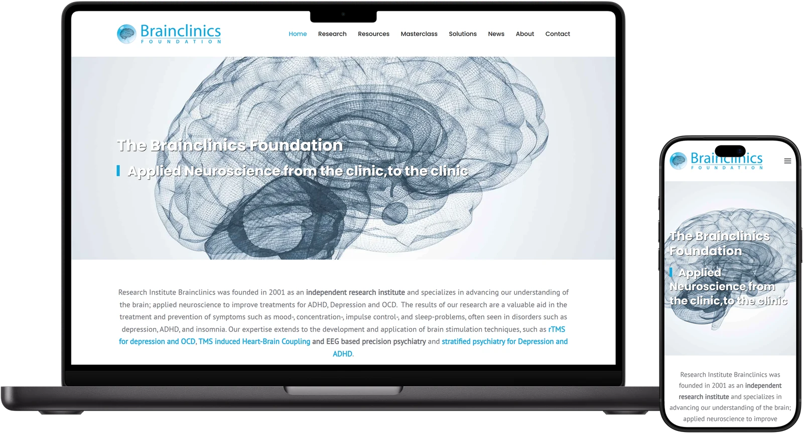 Desktop- en mobiele weergave van Brainclinics