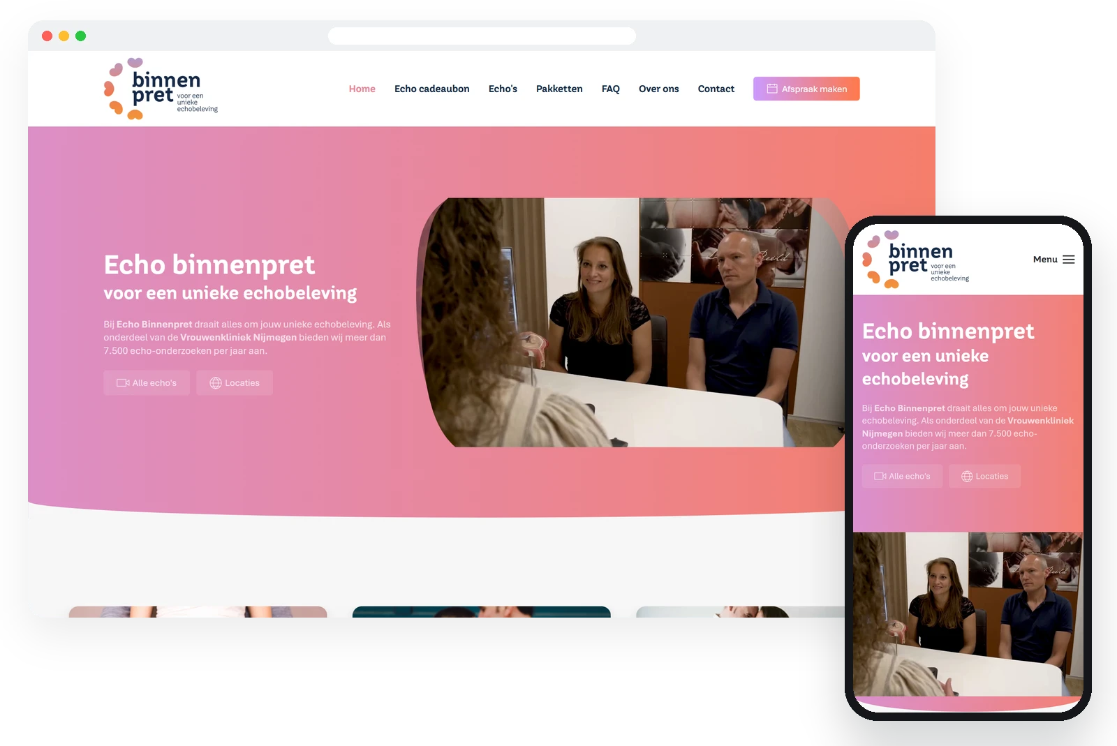 Desktop- en mobiele weergave van Echobinnenpret
