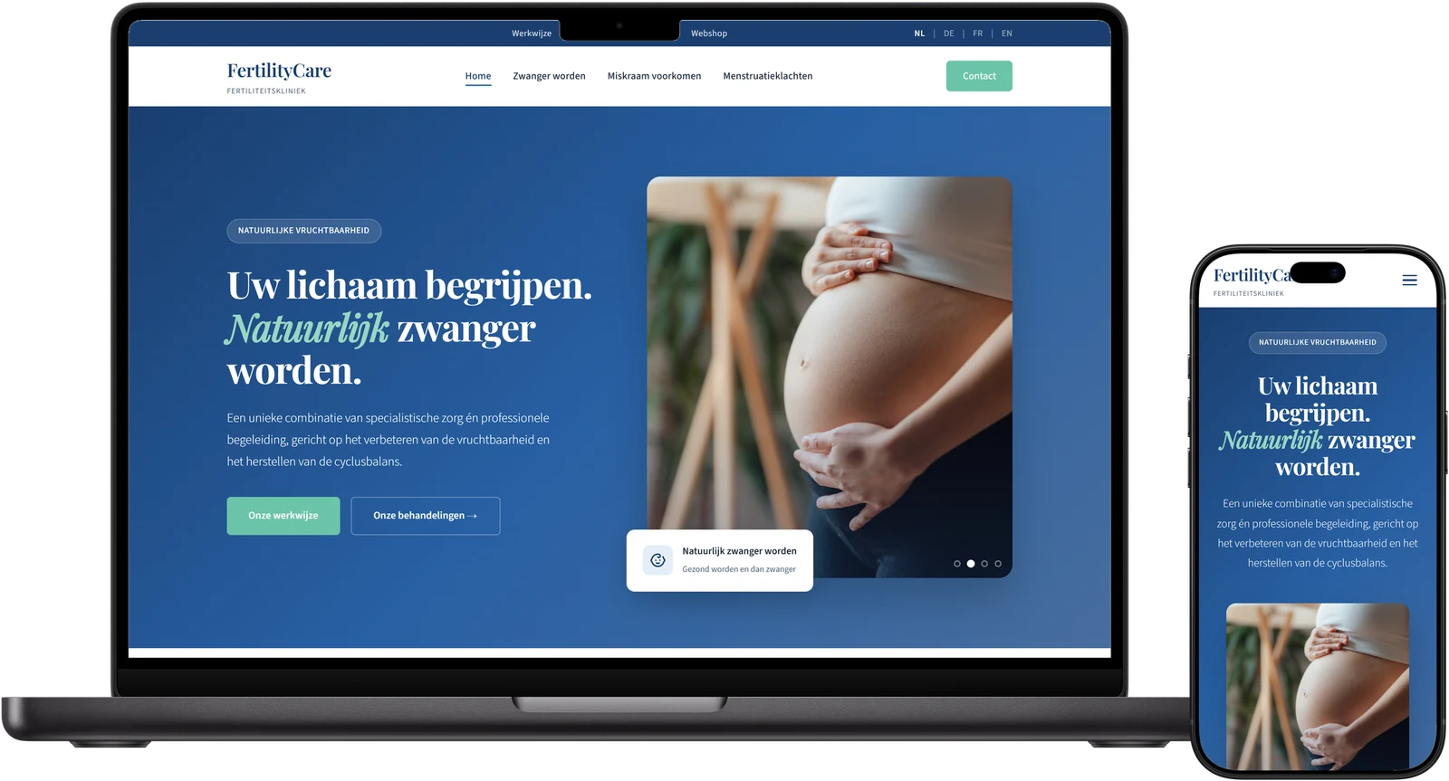 Desktop- en mobiele weergave van FertilityCare