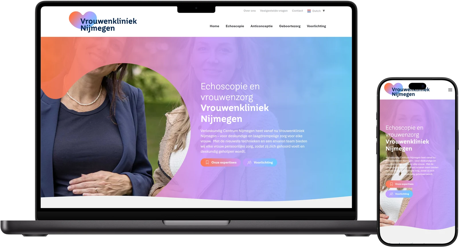 Desktop- en mobiele weergave van Vrouwenkliniek Nijmegen